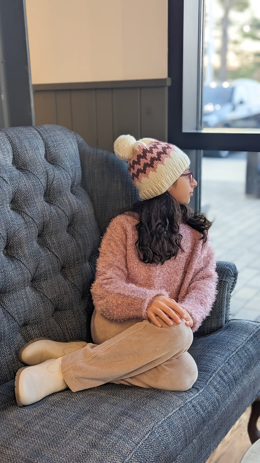 Zig Zag Child Size Winter Hat | Dusty Pink