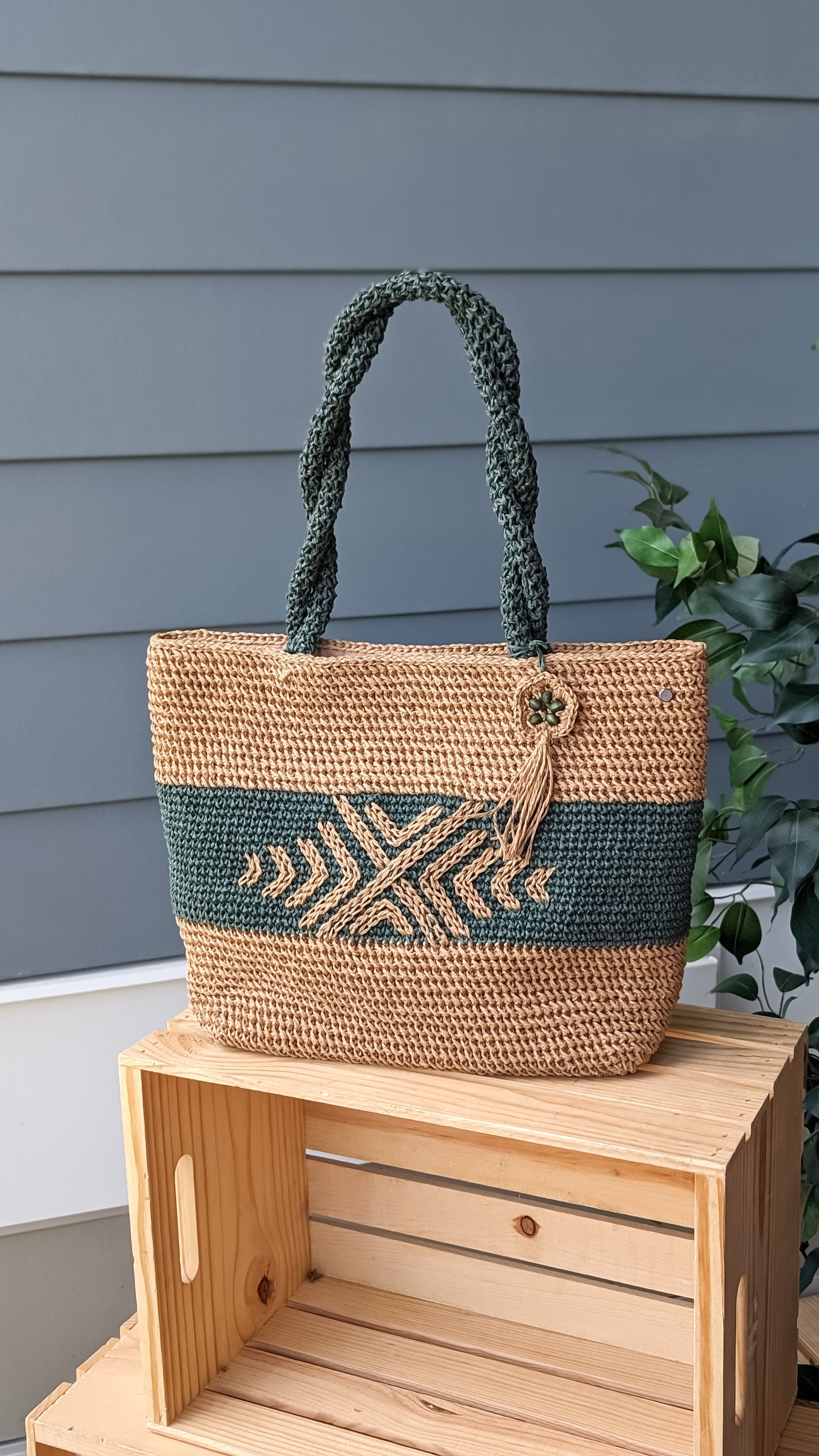 Seaside Serenity Tote | Crochet Handmade Beach Bag | Boho Crochet Bag with sewn detail