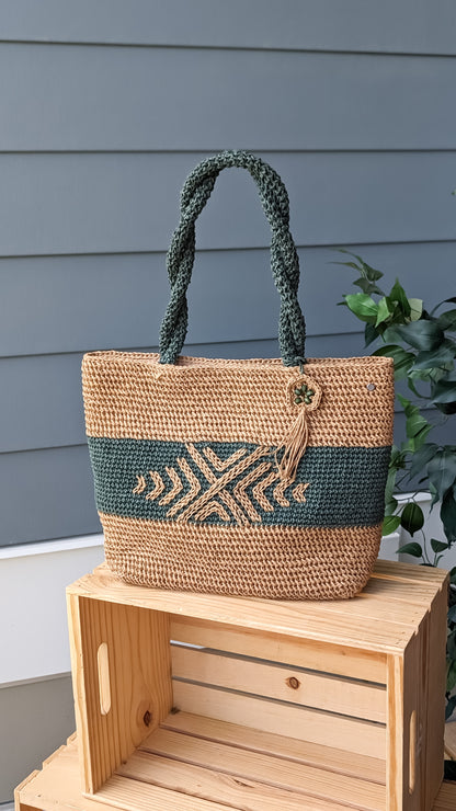 Seaside Serenity Tote | Crochet Handmade Beach Bag | Boho Crochet Bag with sewn detail