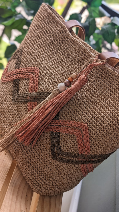 Seaside Serenity Tote | Crochet Handmade Beach Bag | Boho Crochet Bag with sewn zig zag detail