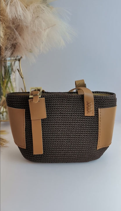 Chloe Bag | Handmade Crochet + Faux Leather Small Tote Bag