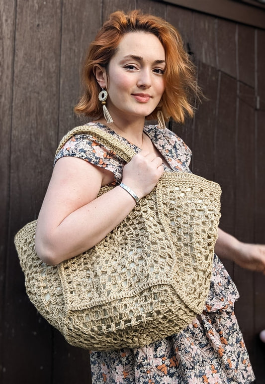 Raffia Square Bag/ linen lined