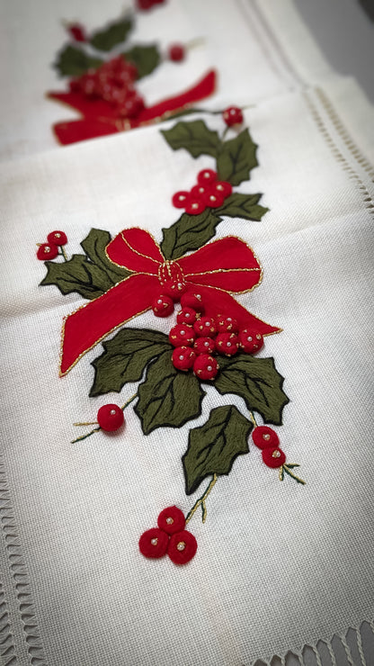 Antique Hand Felted Table Runner | Christmas themed