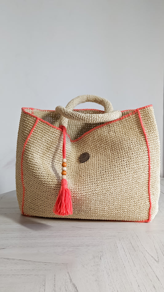 Raffia Beach Bag /orange lined